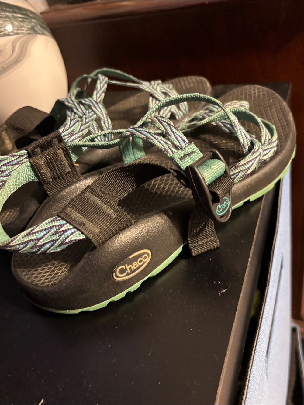 Black & Teal Strappy Chaco Sandals